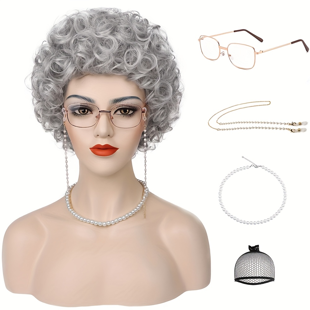 old lady costume wig accessories 5pcs set 100 days school - Temu display picture 3