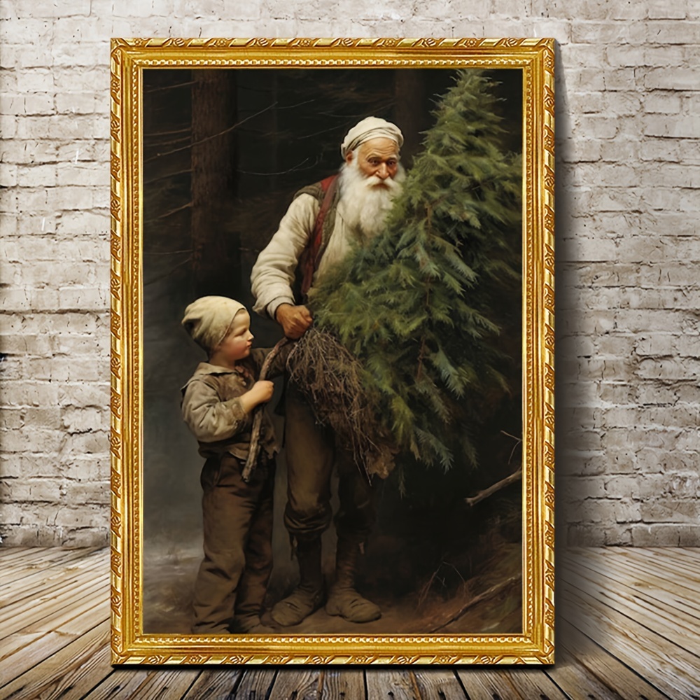 

Vintage Christmas Canvas Wall Art, 11.8"x15.7", Single-sided Print, Framed & Ready To Hang - Perfect For Living Room & Bedroom Decor