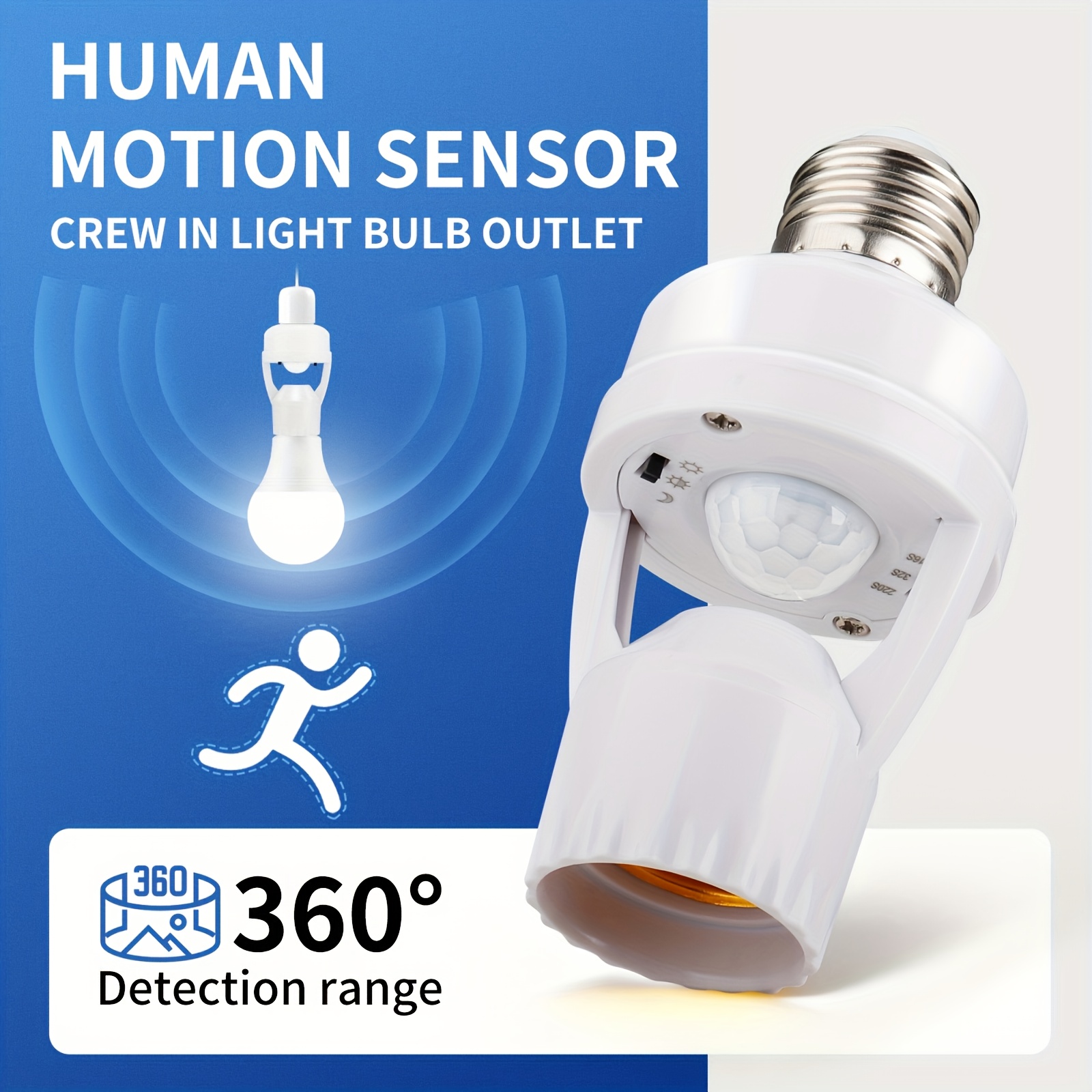 360 motion sensor light bulb adapter e26 e27 universal smart socket with adjustable timer day   automatic indoor led lighting durable plastic version