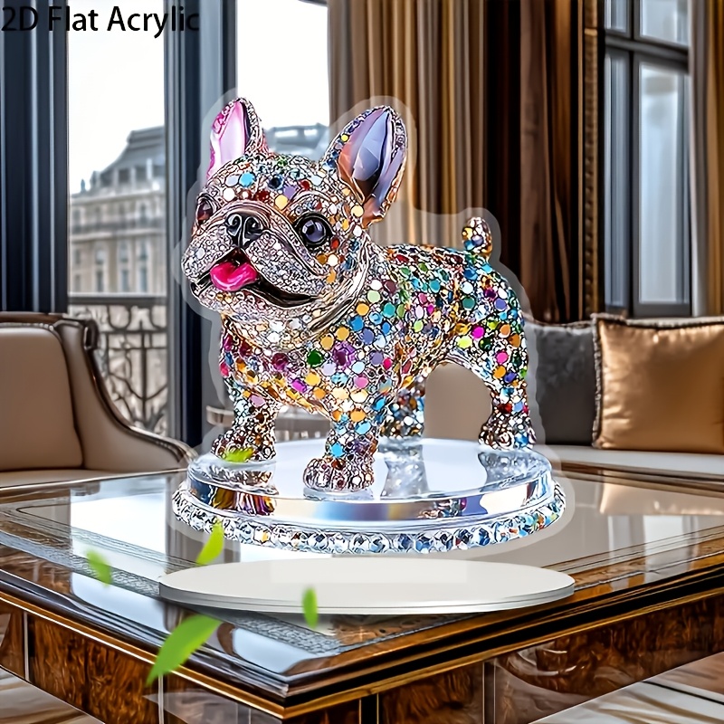 

1pc 2d Flat Acrylic Ornament, Crystal French Bulldog Statue - Acrylic Desktop Decoration, Bedroom, Living Room, Office And Outdoor Space, Ideal Easter Gift, Bohemian Style, Cartoon Theme