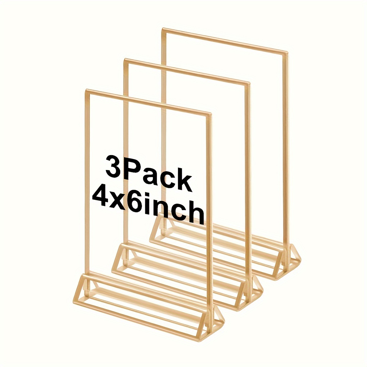 3-pack Golden Contemporary Photo Frames - Elegant Desktop Decor With 4x6 And 5x7 Inch Acrylic Display Screens, Double-sided Logo Rack, Suitable For Weddings, Menus, Art