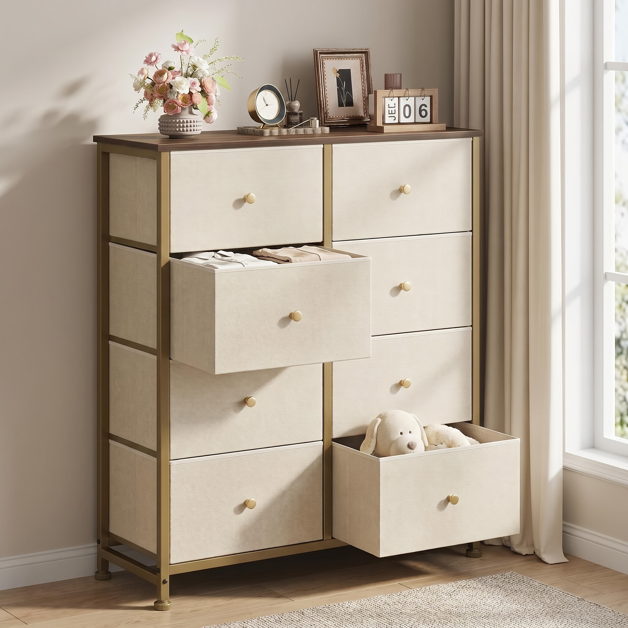 TEMU Wood -drawer Fabric Dresser, Tall Storage Chest For Bedroom, Closet, Ideal As A Tower Cabinet, Tv Stand, Or Hallway Entryway Furniture