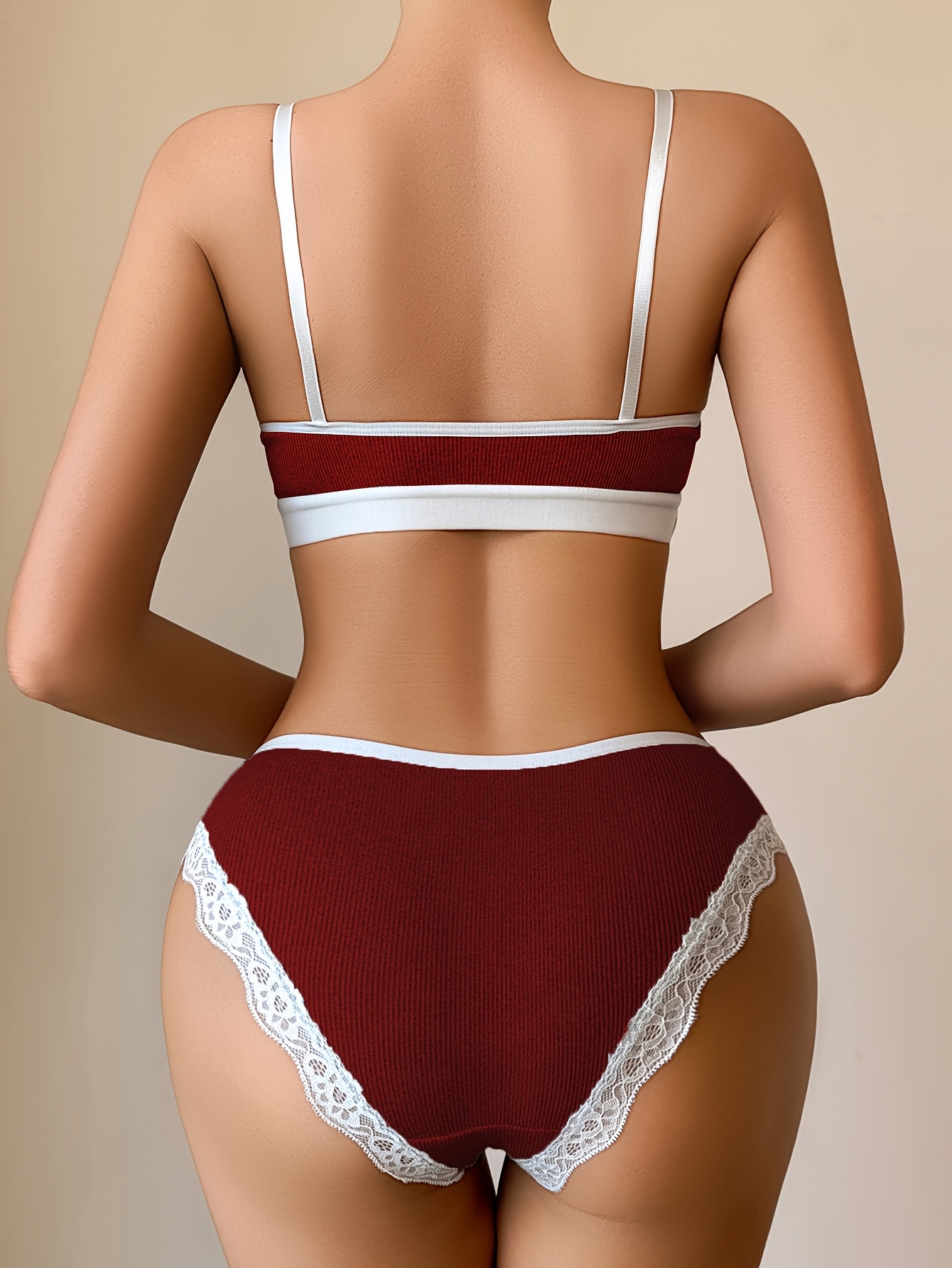 8-delige dames-bh-set, elegant Frans kantontwerp, gerimpeld en comfortabel push-up onderhemd, laag uitgesneden driehoekslipjes, ademende en sneldrogende geribbelde stof, damesondergoed en slipjes