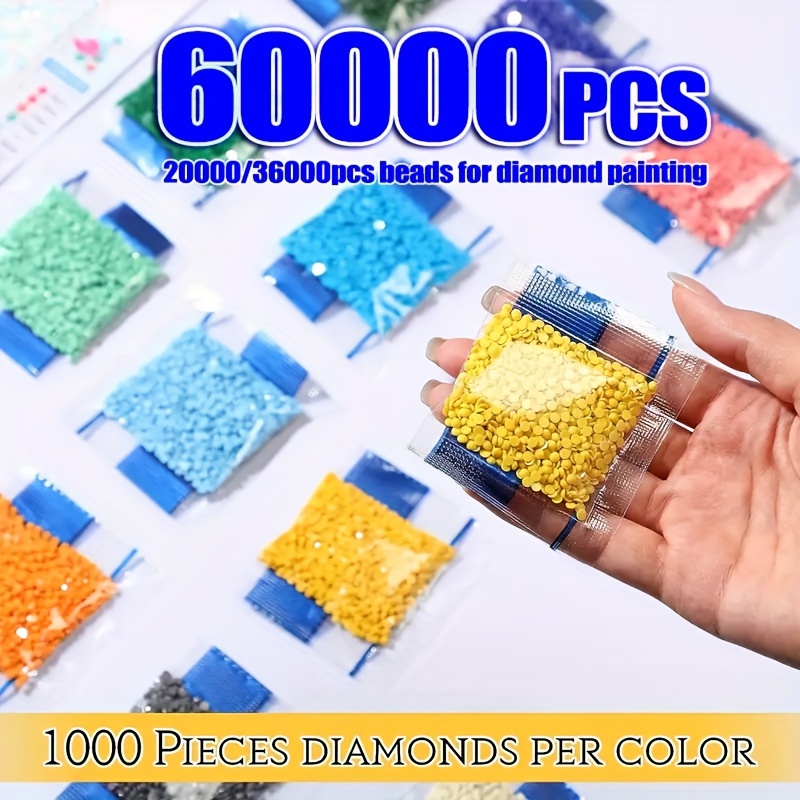 

Diamond Painting Bead Kit - 20/36/60 Colors, Sparkling Rhinestones For Diy Crafts, Round Plastic Gems (1000pcs/bag)
