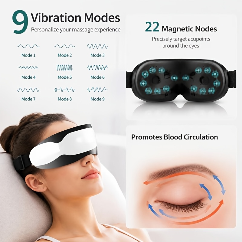 eye massager with multiple vibration   magnets gently massage the   around   its portable design   it ideal for travel business trips and relaxing   at home to eye fatigue