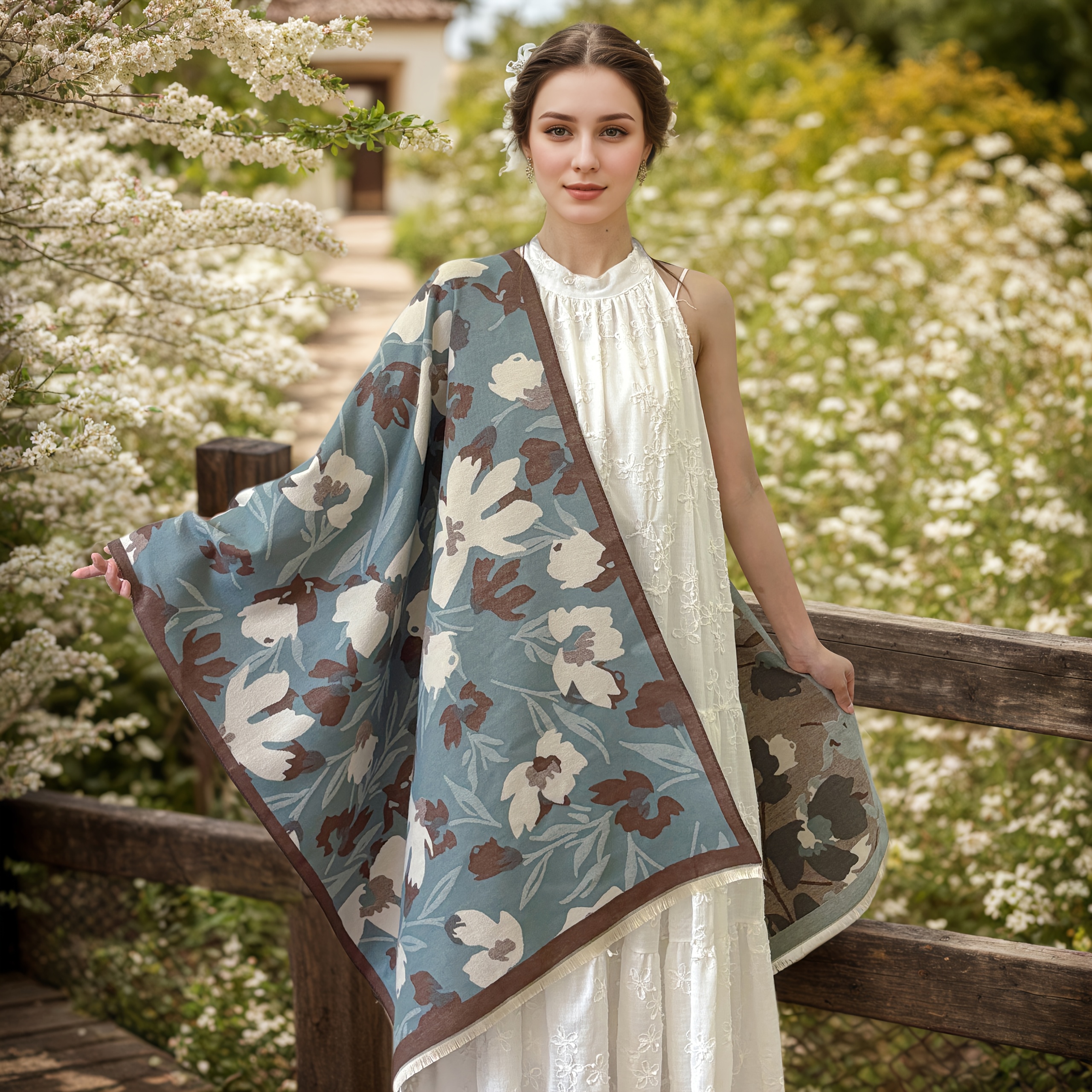 1pc womens elegant floral print shawl wrap winter scarf cape