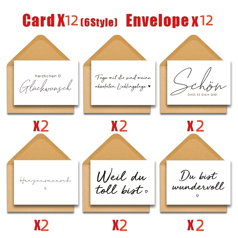 12/24pcs Cards With Envelopes - Romantic Pastoral Design Greeting Set (solid Color Paper) - Perfect For Boyfriend, Girlfriend, - Valentine's Day, Christmas, Anniversary, Easter & Everyday
