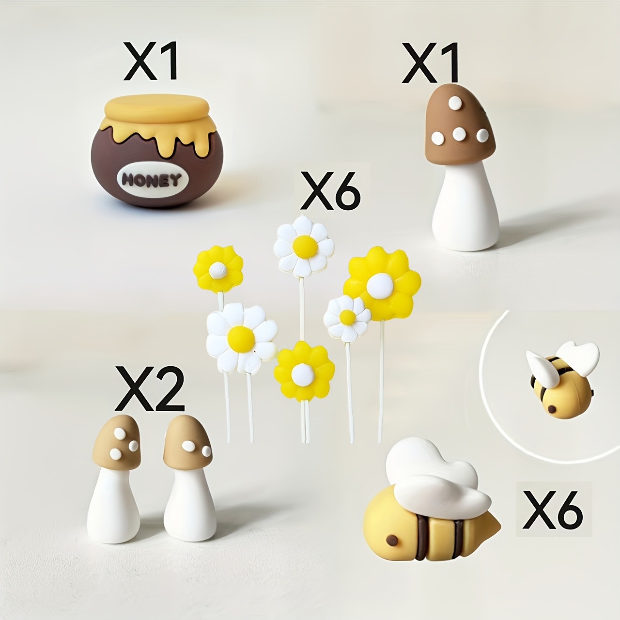 16pcs Set Of Bee-themed Cake Decorations, Bee Jars, Bee Birthday Cake Decorations, Dessert Table Baking Cakes, Halloween, Christmas