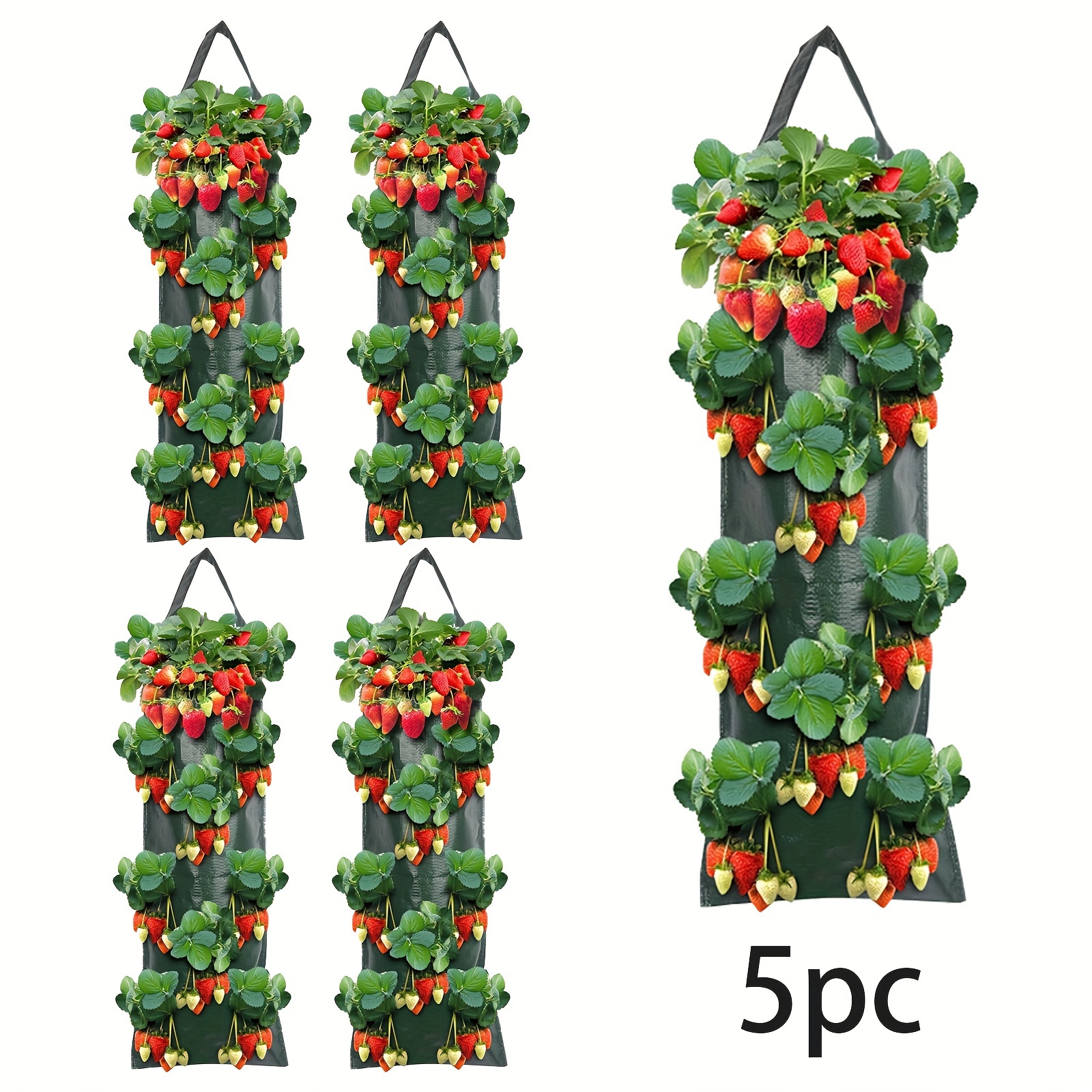 

5pcs-hanging Strawberry Bag, Inverted Garden Garden Tomato Bag, Hanging Strawberry Bag, Hanging Flower Bag Handle Outdoor Bag