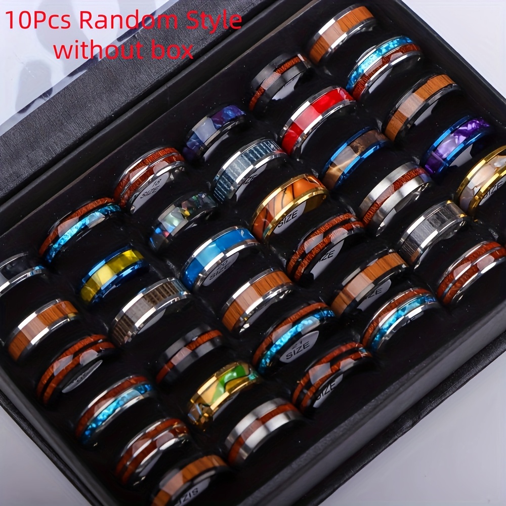 Image of 10 Retro Fashion Shiny Multicolor Grain Stainless Steel Rings, 's Jewelry, Daily Holiday Banquet Party Wear Birthday Anniversary Gift Random Style Delivery Without Box