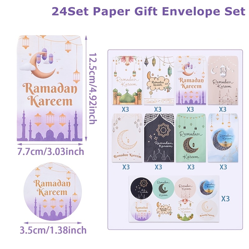 Image of 24set, Envelope, Paper Envelope Bag, Colorful Castle Moon Design Ramadan Kareem Cartoon Envelope Bag (stickers Included), Eid Al-fitr Gift, Ramadan Kareem Decoration, Umrah Mubarak