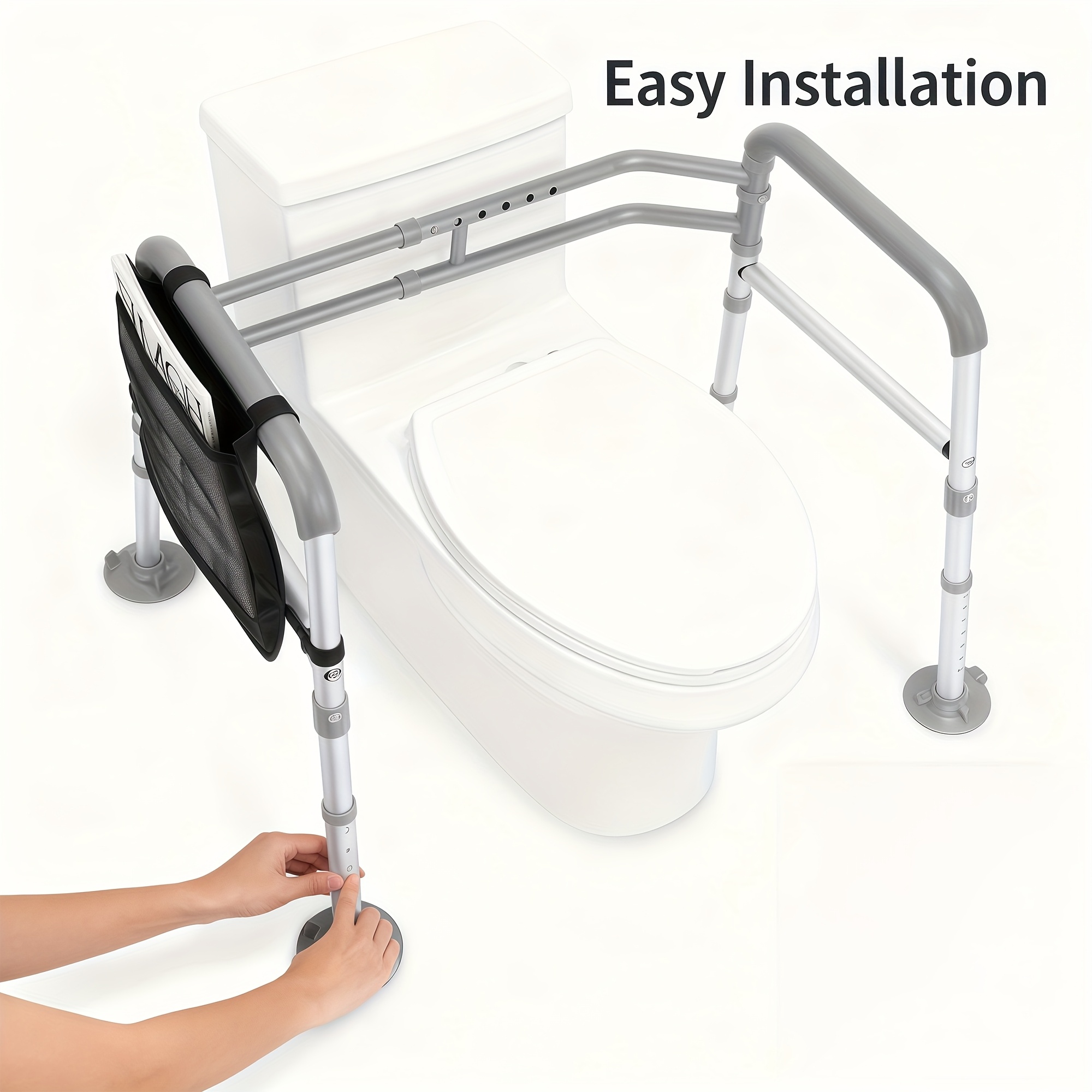 Adjustable & Foldable Toilet Safety Frame With Handles & Suction Cups - Aluminum, 136.08 Kg/300 Lbs Capacity, FSA/HSA Eligible, Ideal For Elderly, Seniors, Disabled - Fit, Sturdy Support