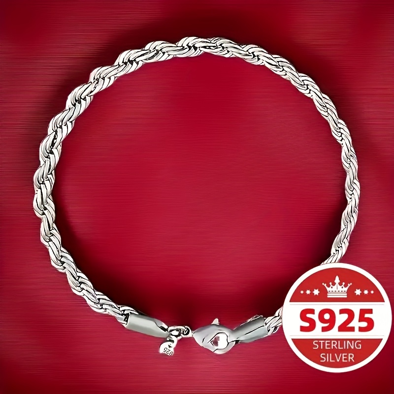 TEMU S925 Sterling Silver Twisted Link Bracelet For Women - Elegant Party Jewelry With Pendant And Secure Clasp, Stylish, And Versatile Accessory