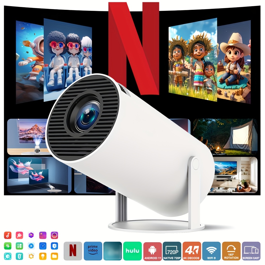 Pametni projektor visoke ločljivosti Hy300Pro, lokalna ločljivost 1280 X 720P, podpira ločljivost 4K, mini prenosni projektor, 180° nastavitev