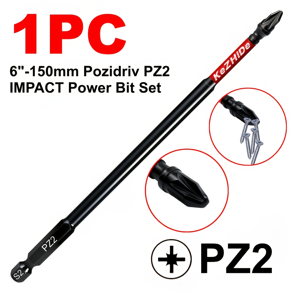 TEMU Set da 1/3/5 pz Punta per cacciavite PZ2 da 6 pollici in acciaio S2 resistente agli urti, codolo esagonale da 1/4", allungata da 150 mm, forte