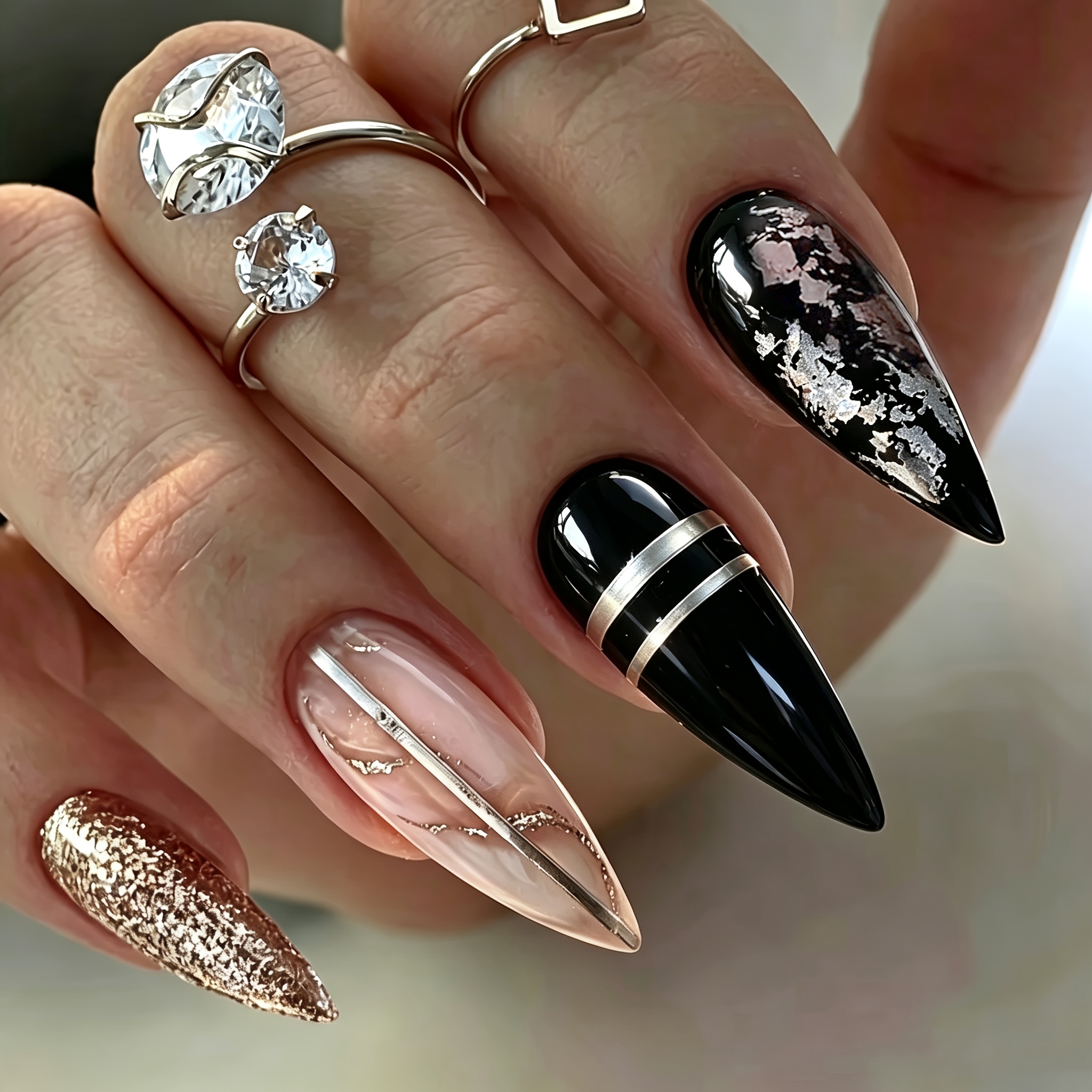 Image of 24pcs Of Fake Nails Medium Length French Amber Flash Nails