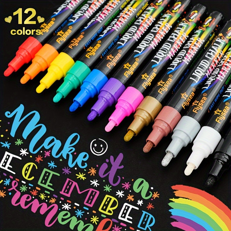 

12pcs Erasable Liquid Chalk Markers - Vibrant Colors For Led Boards, Glass & More - School Art Projects & Office Supplies