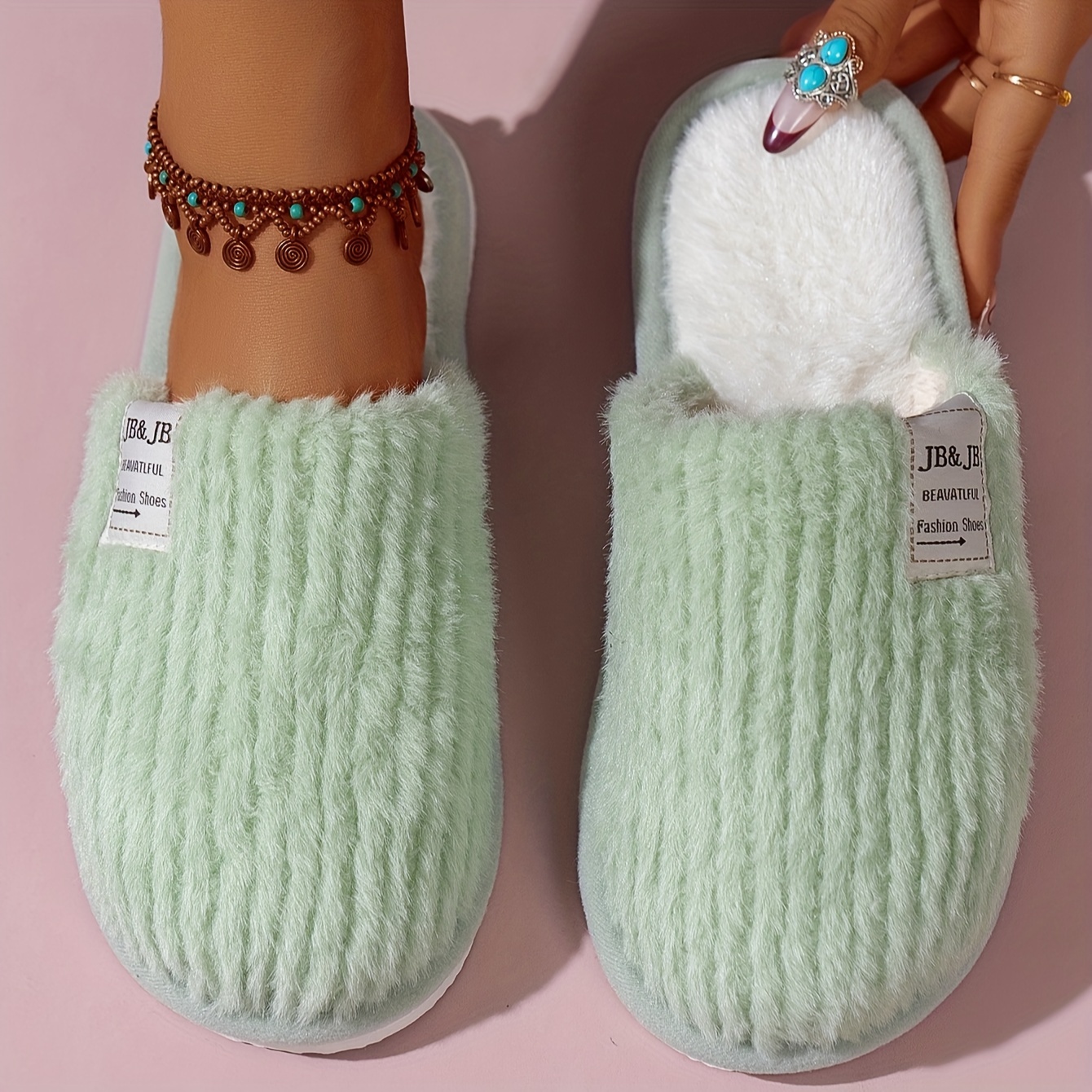 Image of Jb Toe Fashion Warm Floor Slippers Women's Home Couple Faux Fur Slippers, Women Shoes
