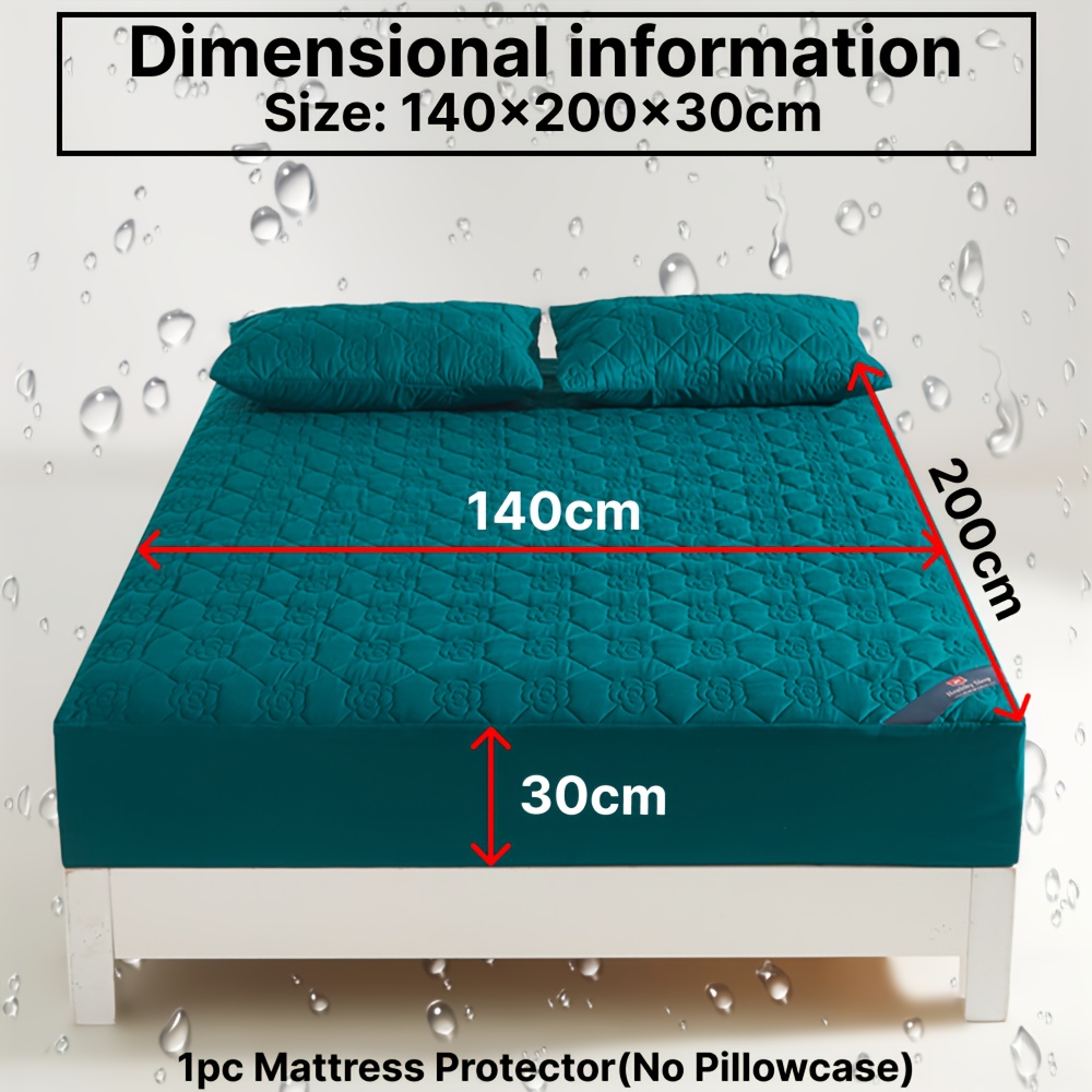 TEMU 1pc Waterproof Mattress Protector, Soft And Breathable Technology Waterproof Fitted Sheet, Noise-free Solid Color Mattress Cover, Suitable For