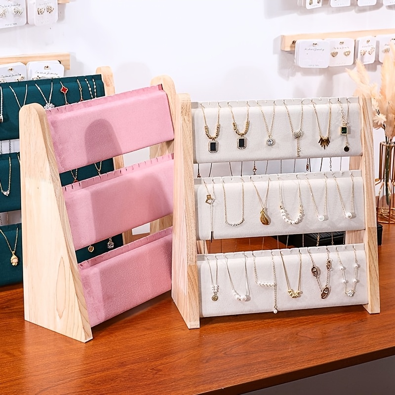 3 tier capacity necklace holder stand with wood base black suede adjustable suitable for 66 necklaces earring display tabletop jewelry organizer for boutique for vendors space saving multi furniture desk shelf jewelry trays