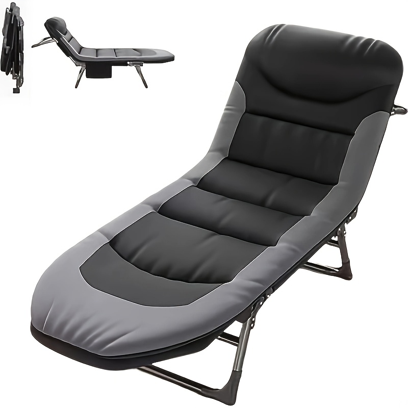 Image of Ultra-lightweight Folding Lounger Chair With Mattress & 6-position Adjustable Backrest - Portable Outdoor Recliner Suitable For Camping, Garden, Balcony, - Compact With Headrest And Side Pockets For