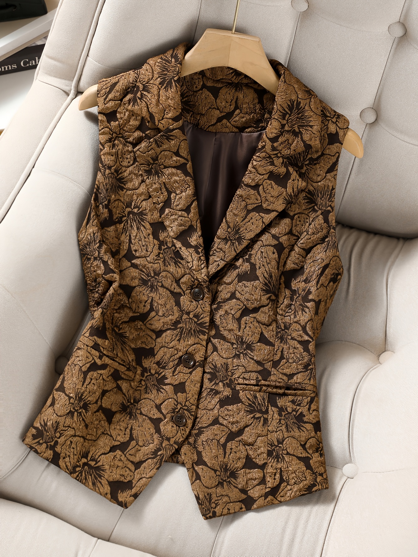   autumn winter jacquard elegant suit vest jacket waist cinching office casual versatile   pocket suit vest