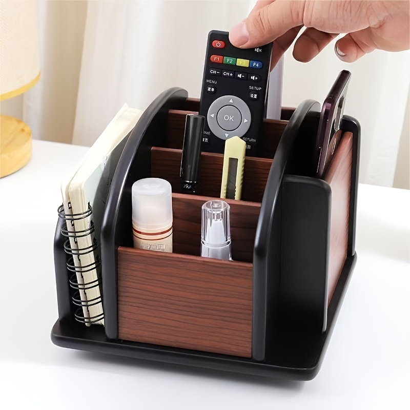 

360- Rotating Wooden Desk Organizer - Multifunctional Storage Box Pen &