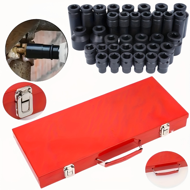 TEMU 35pcs Professional 1/2in Pneumatic Socket Set - Complete Auto Repair Kit Featuring Long And Short Sockets,, Hex Extensions, Rotary Tool, And Easy Mechanic Tasks