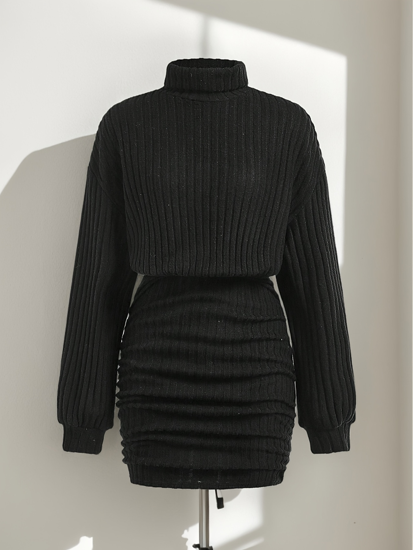 girls casual black ribbed knit high neck loose pleated - Temu United Arab  Emirates