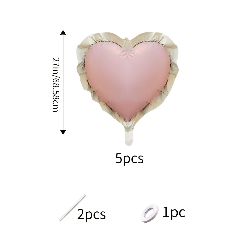 TEMU 8pcs, Ballon en aluminium rose dentelle "Love" et tuyau à souffler et , Anniversaire, Mariage, Demande en mariage, d'anniversaire, Accessoire