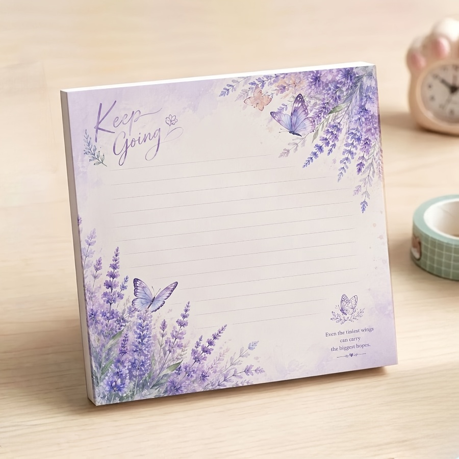 TEMU Motivational Lavender Non-sticky Notepad, Watercolor Floral Lined Tear-off Memo Pad, Purple Aesthetic For School Supplies, Desk Decor And