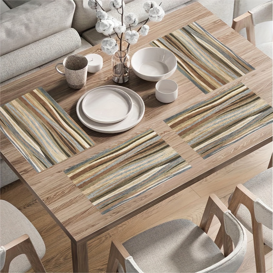 

4/6pc Linen Kitchen Placemats With Irregular Stripes - Machine Washable, Heat Resistant, Perfect For Your Dining Room