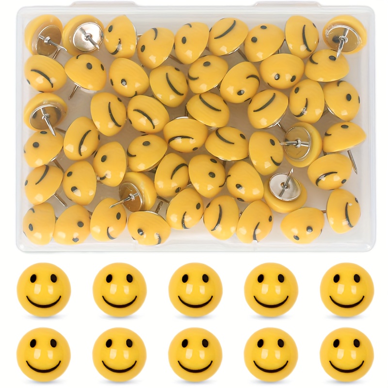 

20pcs Push Pins With Happy Face Design, Abs Material, Decorative Flat Thumb Tacks For Cork Board, Photo Wall, Map, Home, School, Office With Storage Box
