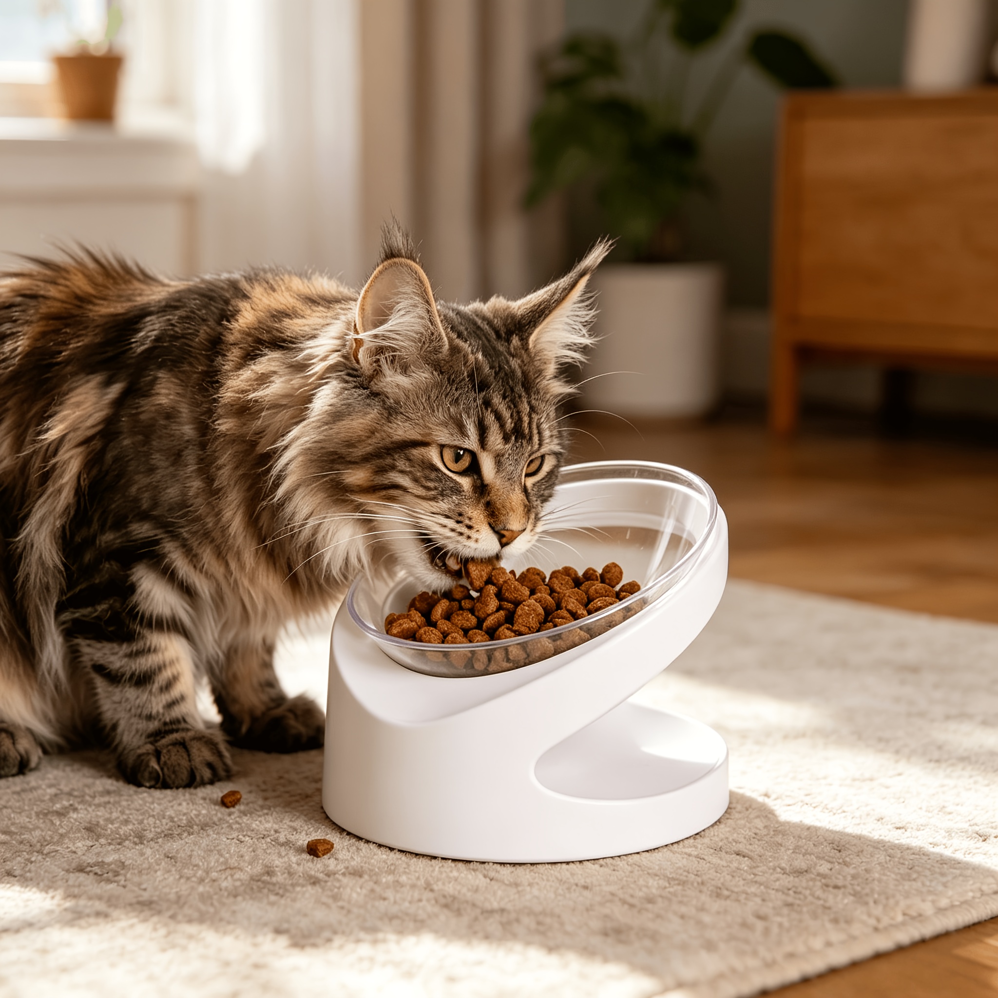 Tilted Neck-Protection Pet Bowl Set with Anti-Splash Bib