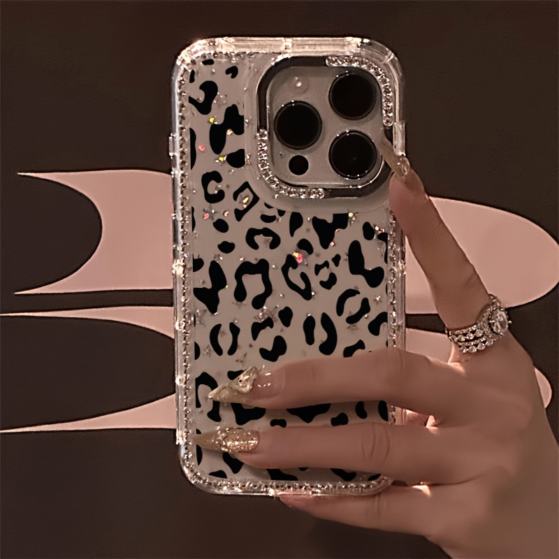 TEMU Phone Case: Leopard Print Shining Transparent Crystal Border, Star-shaped Design, Anti-drop Protection. Suitable For Iphone 17 Pro Max/17