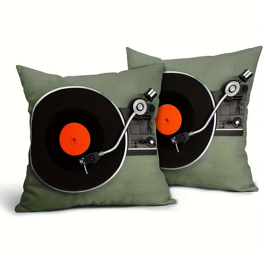 

2-piece Vintage Vinyl Record Pillow Covers, 18x18", Rock Music Theme, Zippered Cushion Cases For Sofa & Home Decor