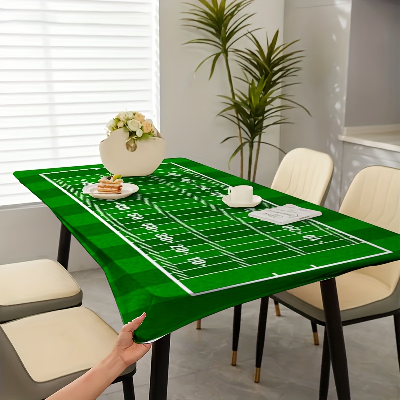 1 stück elastische tischdecke mit amerikanischer fußballfeldmuster, polyesterstoff, maschinenhergestellte rechteckige sportthemen dekorative tischdecke für den innen- und außenbereich,   zum heimdekoration und esszimmer, outdoor-tischdecke | sportlicher design | stretchfertiger stoff 0