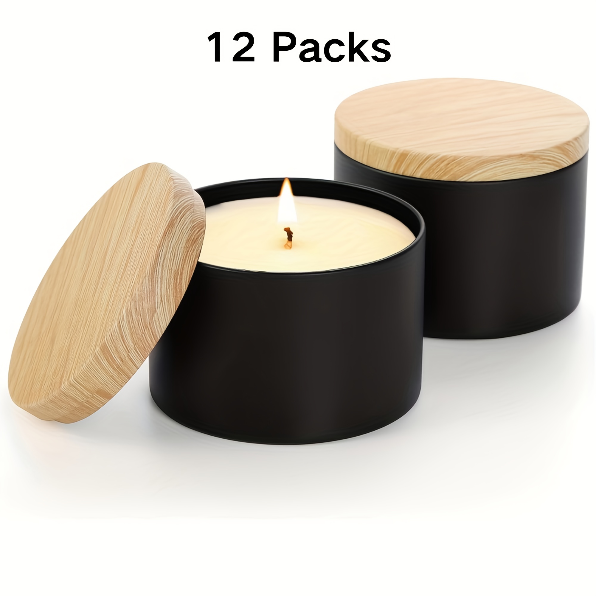 TEMU 12/48 Packs 8oz Matte Black Metal Candle Tins With Lids - Bulk Tinplate Candle Jars For Making, Storage & Christmas Gifts, Durable Round