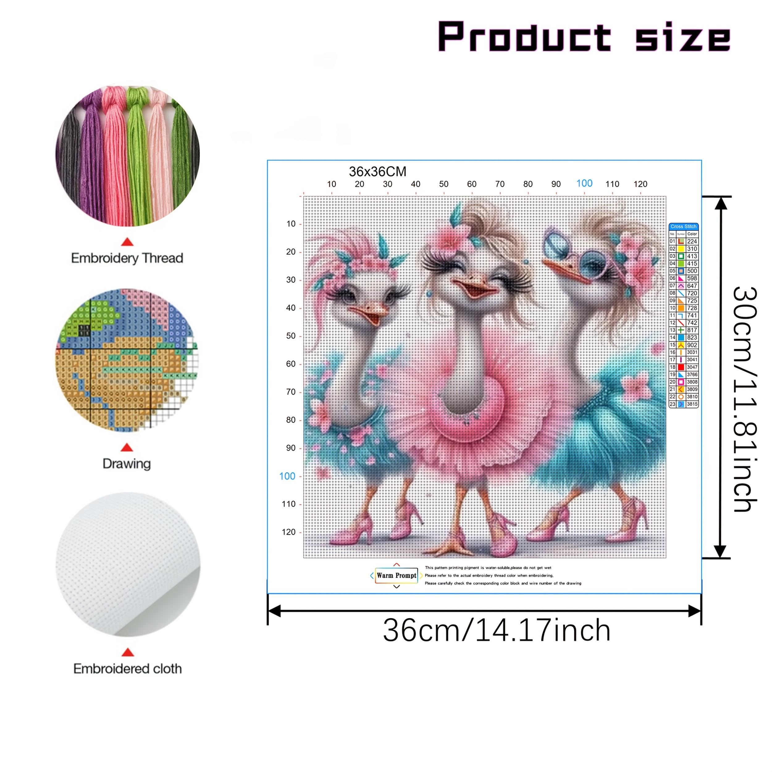 Ballet Ostrich Theme Printed Cross Stitch Kit