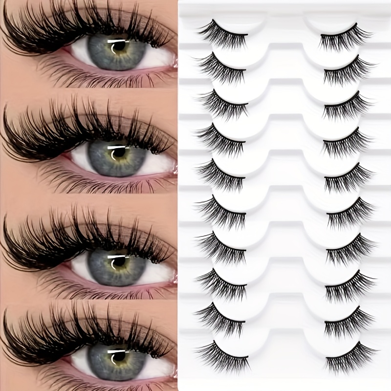 10 Pairs Half Eyelashes Band Eyelashes Cat Eye False Eyelashes Short Soft 3d Eyelashes Soft Natural Makeup (bs 10d A05)