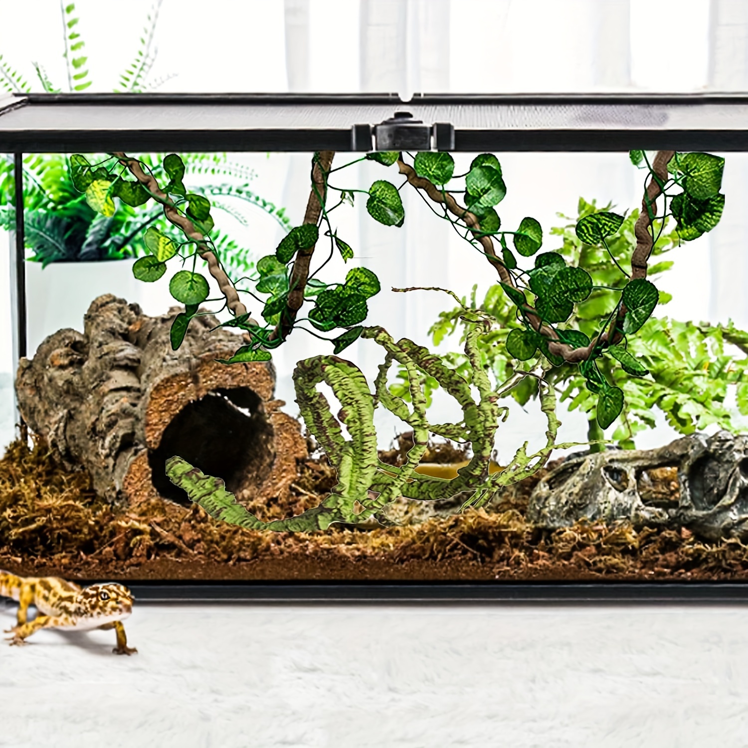Künstliche Kletterpflanze Mit Blättern – 2,4 M Ranke, Flexibel, Für Terrarium, Dschungel-Dekor, Gecko & Schlange Kletterpflanze Terrarium