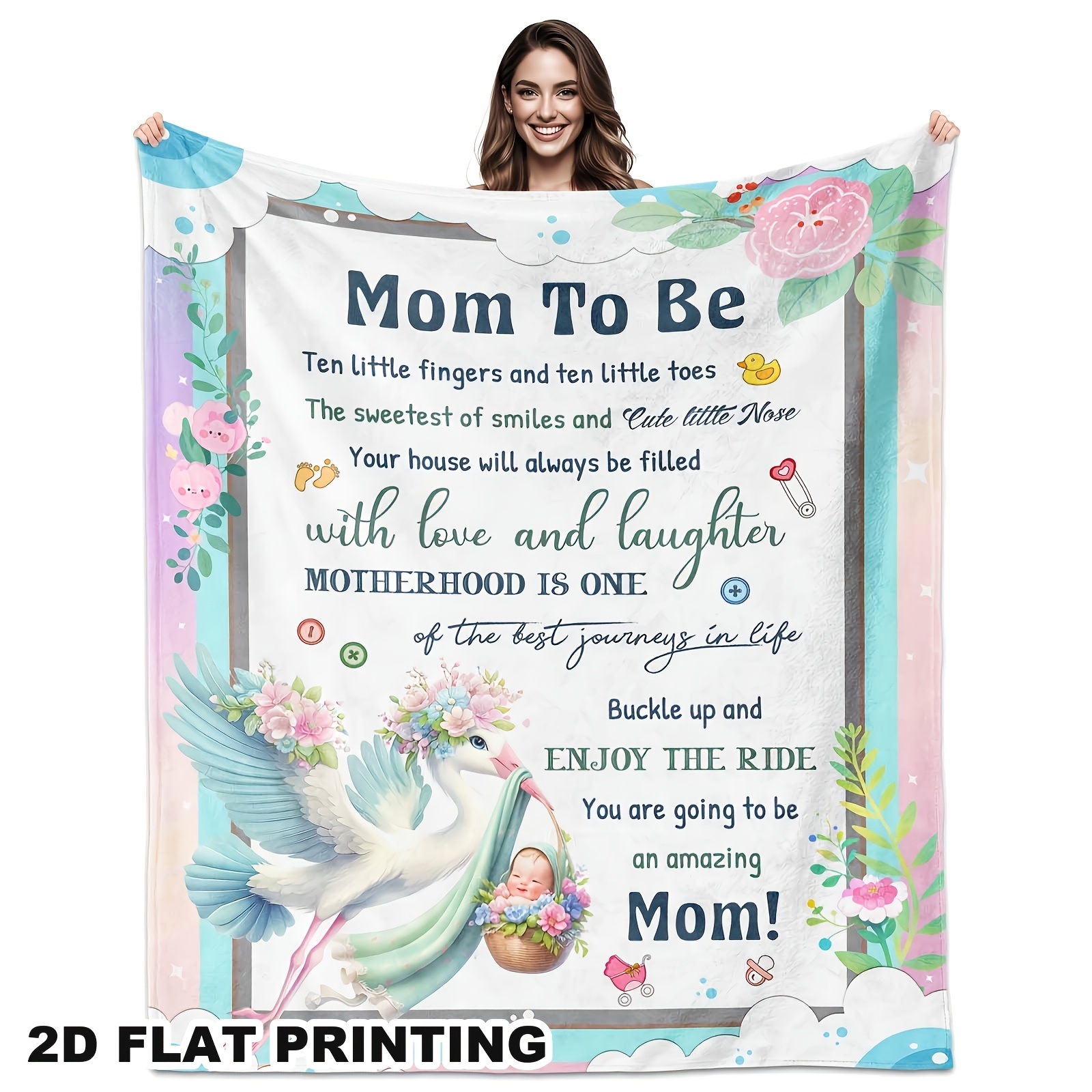 TEMU 2d Flat 1pc Mama Blanket, Pregnancy Gift, Gift Blanket For Expectant Mothers, Postpartum Gift For , Gift For Mom, Fleece