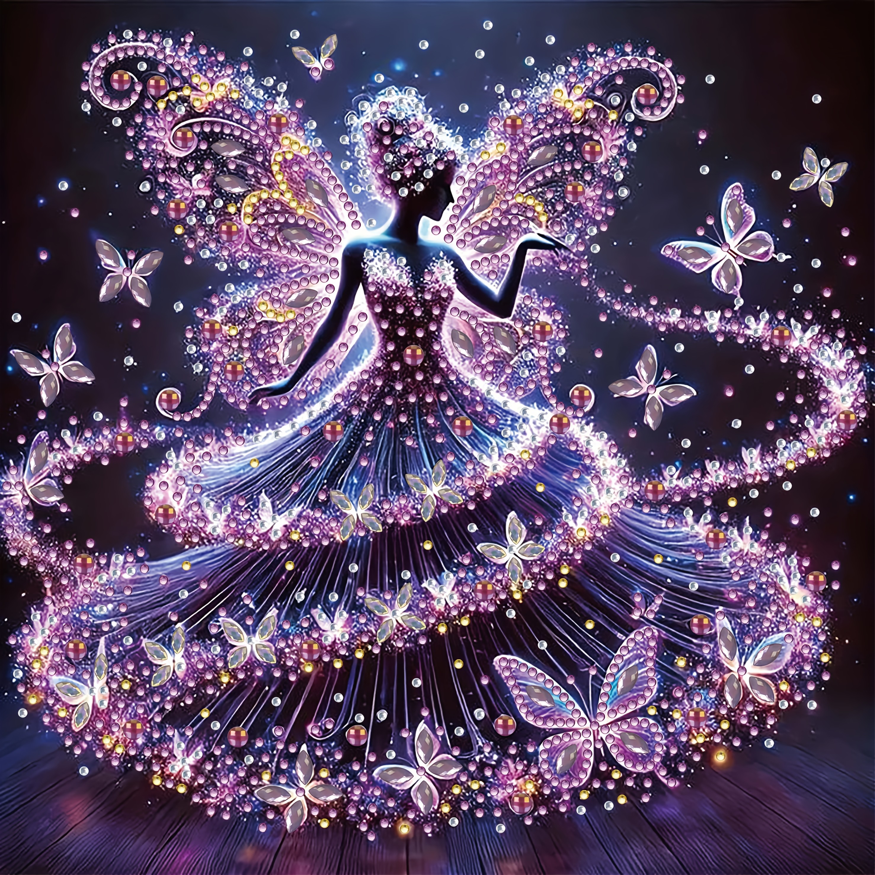 Image of Purple Dance Pattern Diamond Painting Set, Home Wall Decoration Craft With Special Shape Crystal Rhinestone Embellishment, Home Decorative Art Work (2d Flat Printing, )