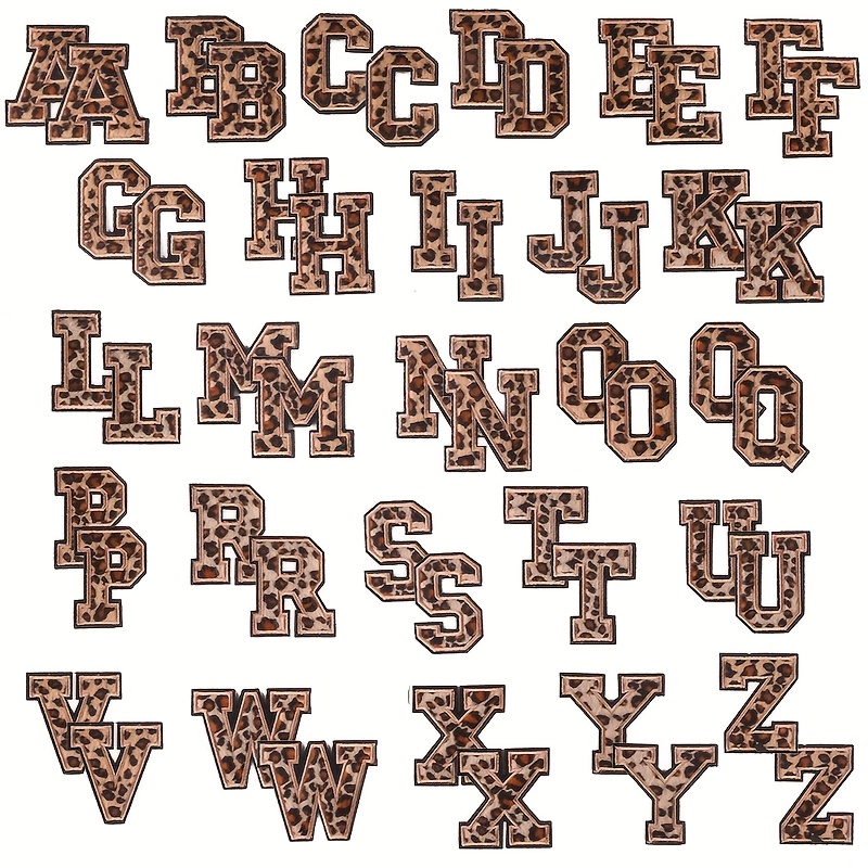 Image of 52pcs Leopard Print Letter Embroidery Patches For Clothing Decoration, Repair, Performance Costumes, And Patches And Creative Hot Stamping Badges For Hats, Shoes, Socks, And Bags