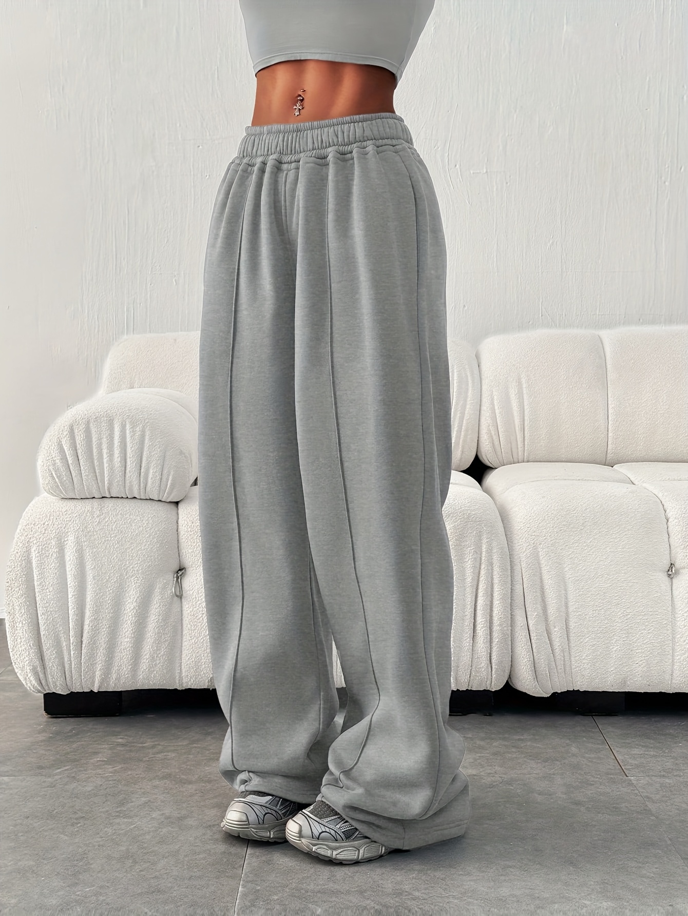 Pantalon Jogging Femme Large En Polaire - Taille Haute élastique - Coupe Wide Leg Confortable - Pour Automne/hiver 2025 - 5