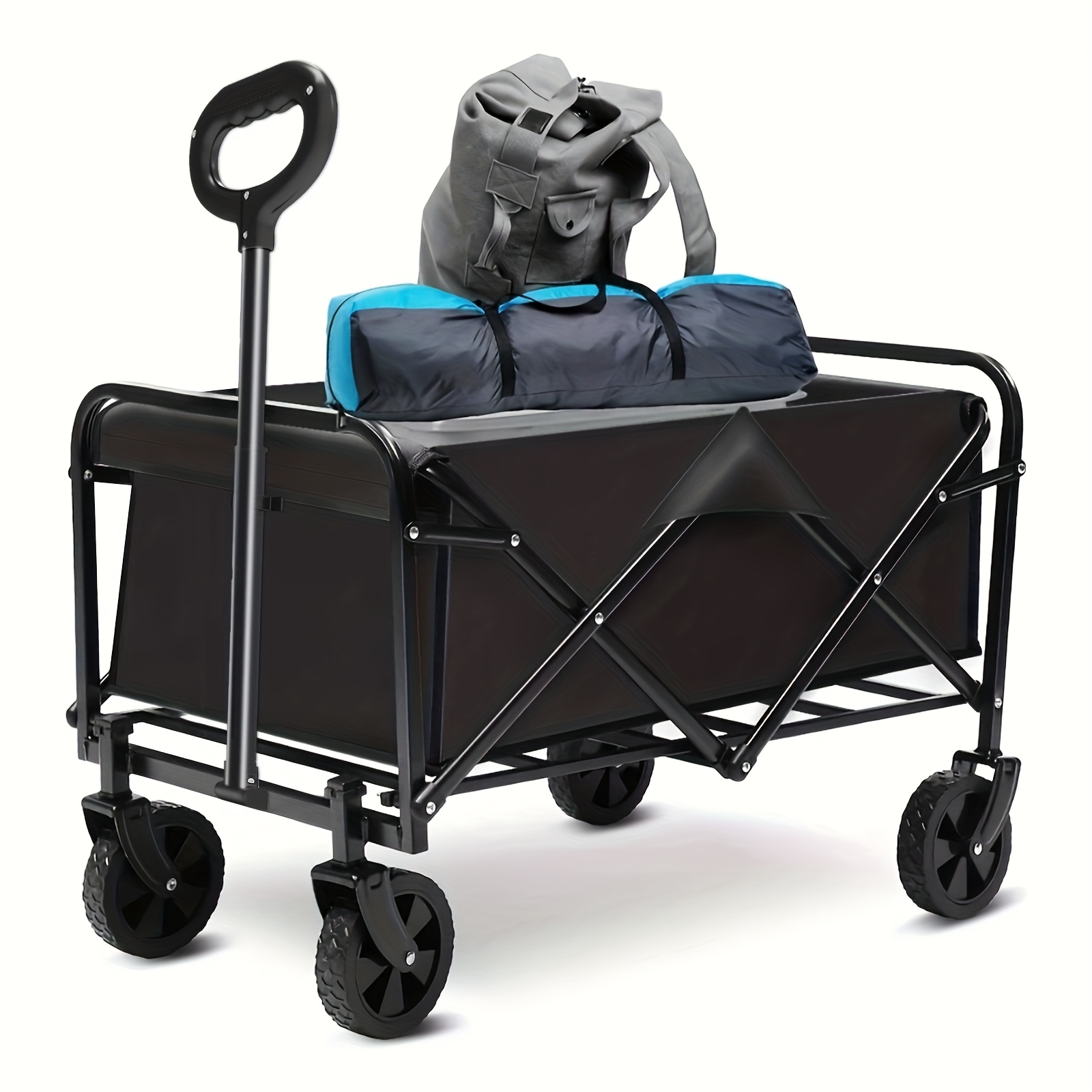 220 700lbs heavy duty multi functional folding outdoor courtyard garden handcart all terrain wide wheels with handles large capacity side pockets steel construction suitable for   lawns camping gardening supplies camping gear