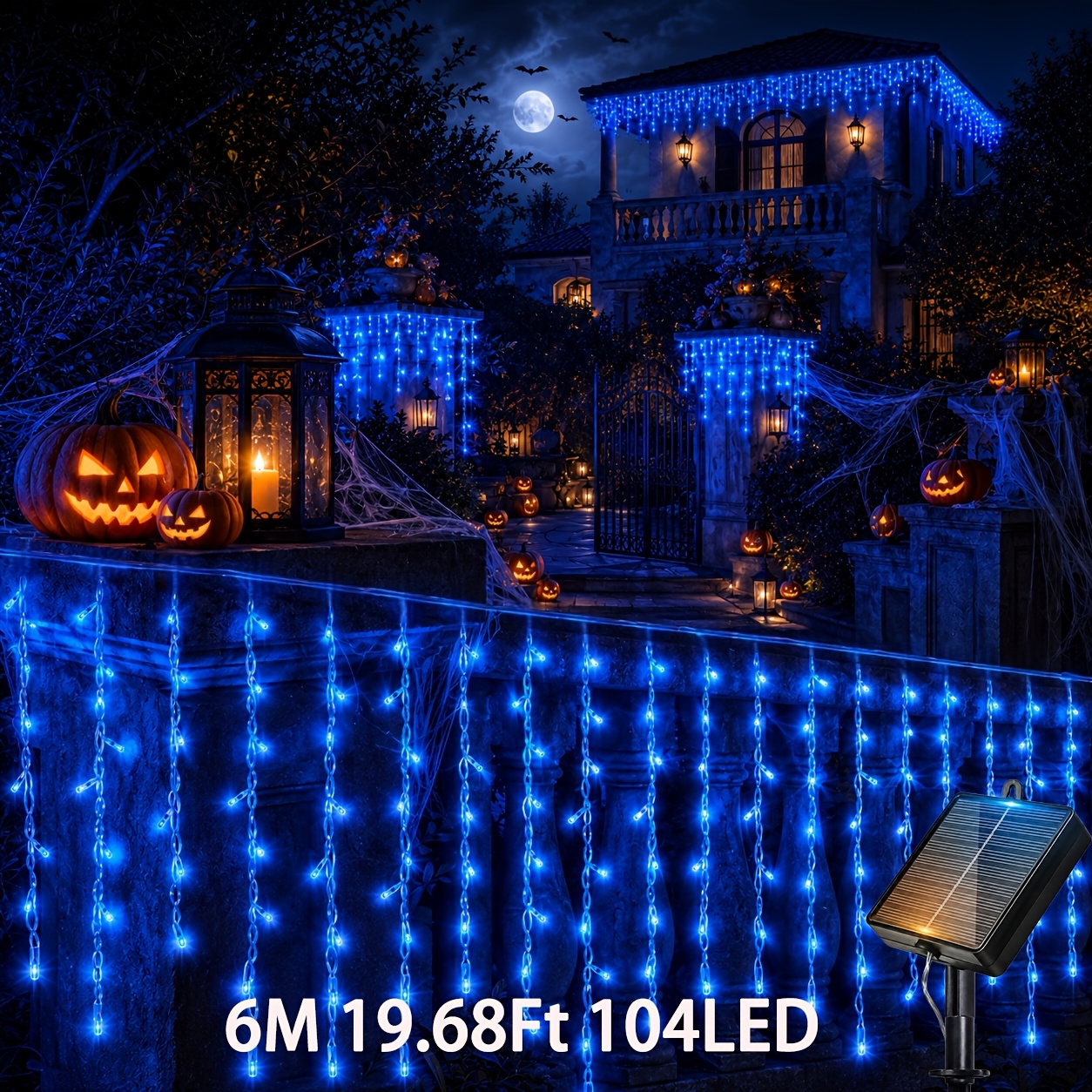 TEMU 194/104led Solar Icicle Christmas Lights Outdoor, 8 Modes, Christmas Decoration, Roof Decor, Ipx4, Cascading Waterfall Glow For Halloween Yard