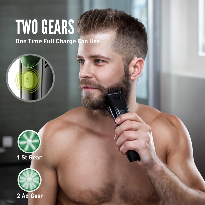 usb rechargeable mens vacuum beard trimmer with led display green black adjustable length comb 1 20mm 800mah lithium battery cleaning reminder travel lock ideal christmas gift details 1