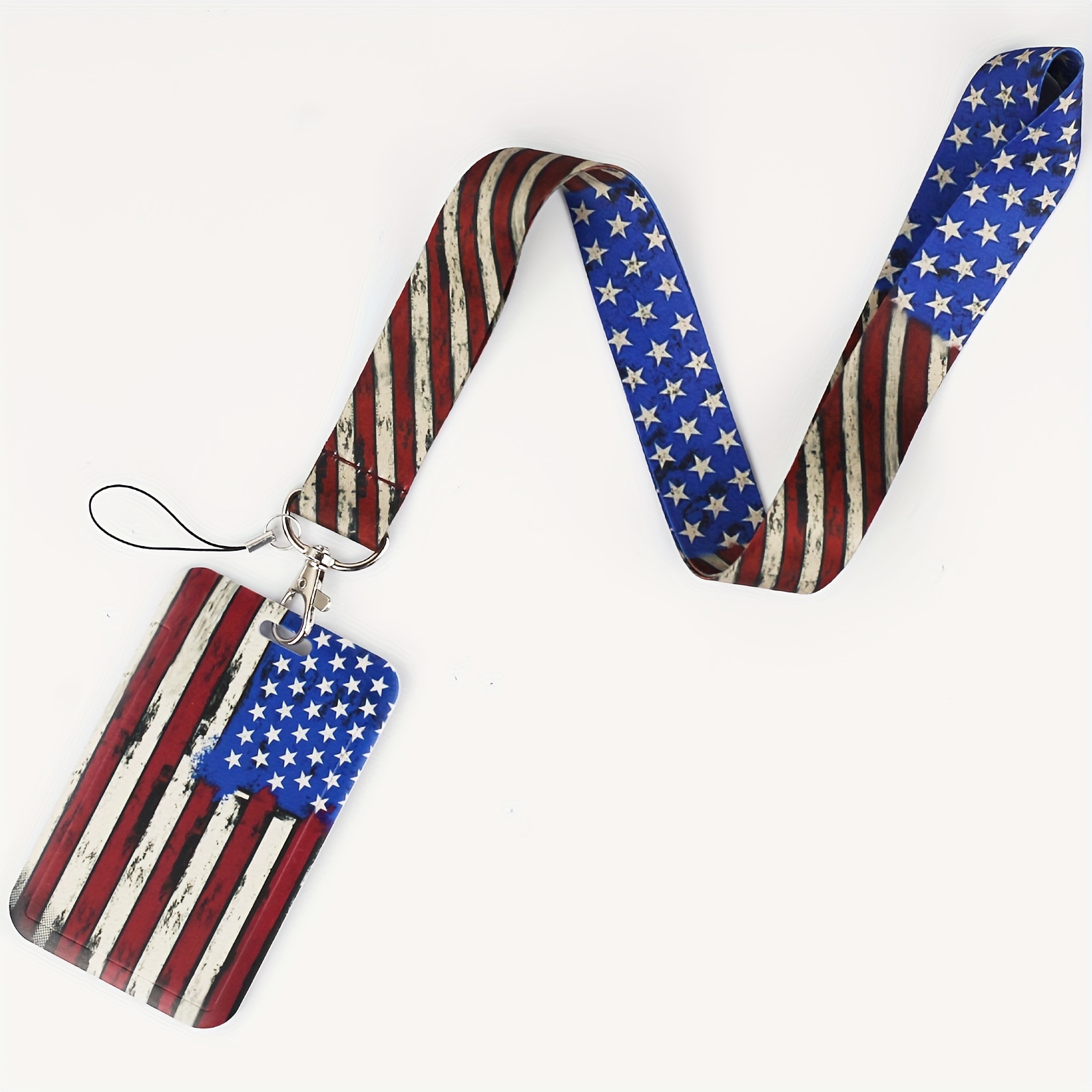 Stylish American Flag Keychain & Card Holder With Durable Lanyard - Perfect For Id, Access Cards, Keys | Polyester Daily Office Essentials