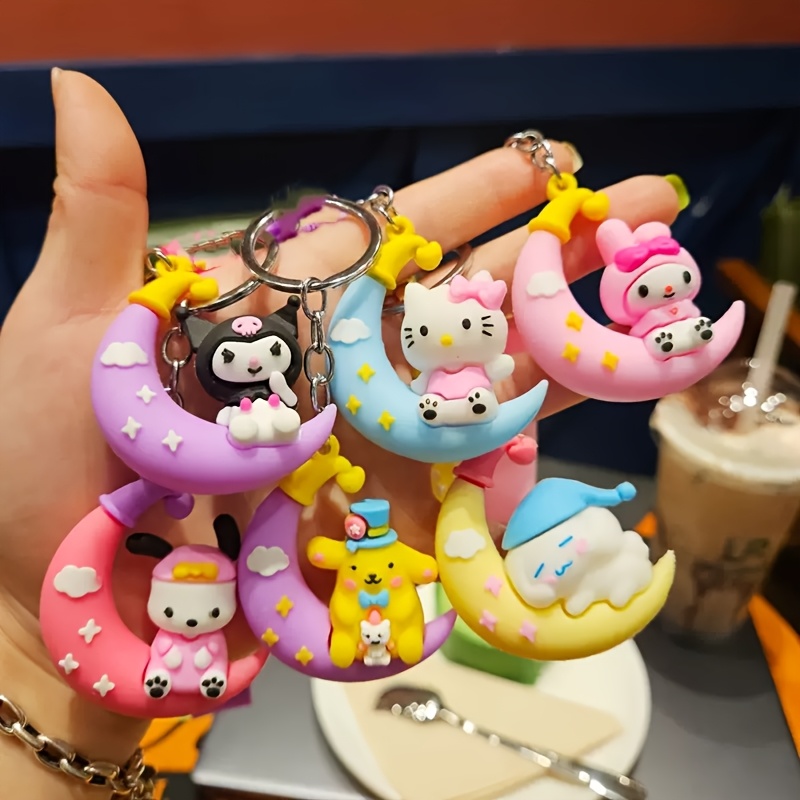 TEMU Set Of 6 Keychains Featuring For Kuromi And For - Adorable Silicone Moon Charms With Tassels, Vibrant Bags, And Key Decorations, Perfect For Birthday Or Halloween Presents